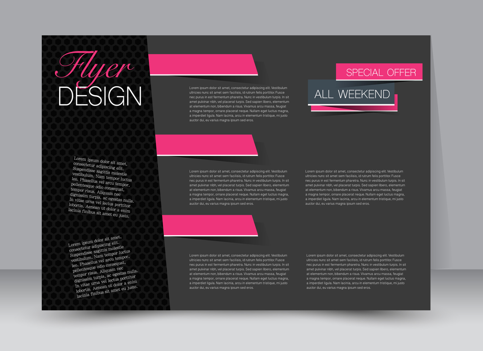 Flyer, brochure, billboard template design landscape orientation for education, presentation, website. Pink and black color. Editable vector illustration.